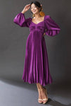 Dark Orchid Satin Bishop Sleeve Dress (Sizes Small - Large)