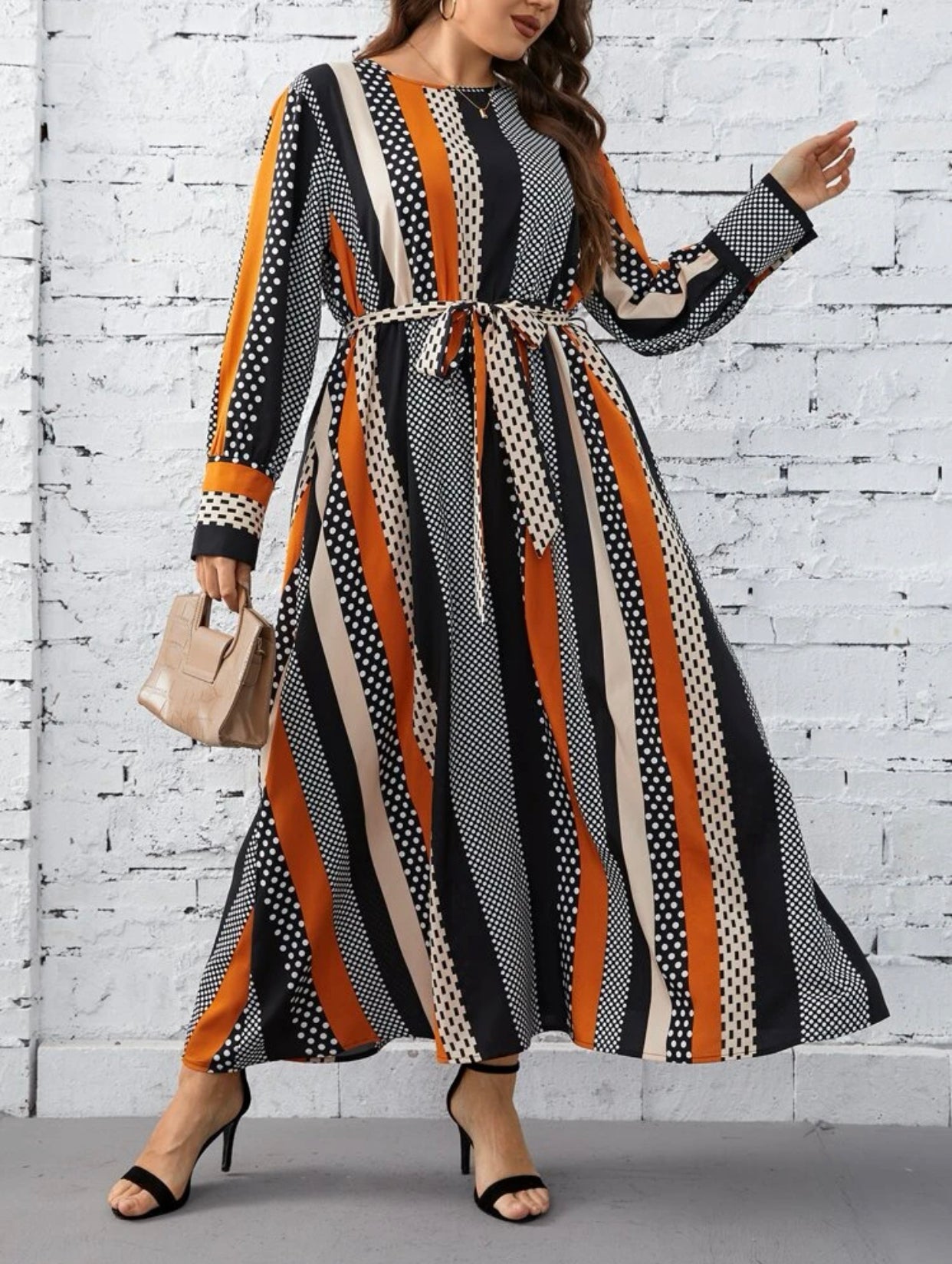 Striped and Polka Dot Print Dress, US Sizes 12 - 20