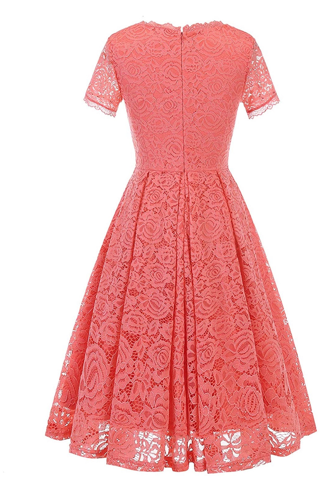 Elegant Lace Bridesmaid Dress, Sizes Small to 3XLarge (Coral)