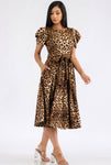 Puff Sleeve Leopard Print Dress, Sizes 1X - 3X (Light Leopard Print)