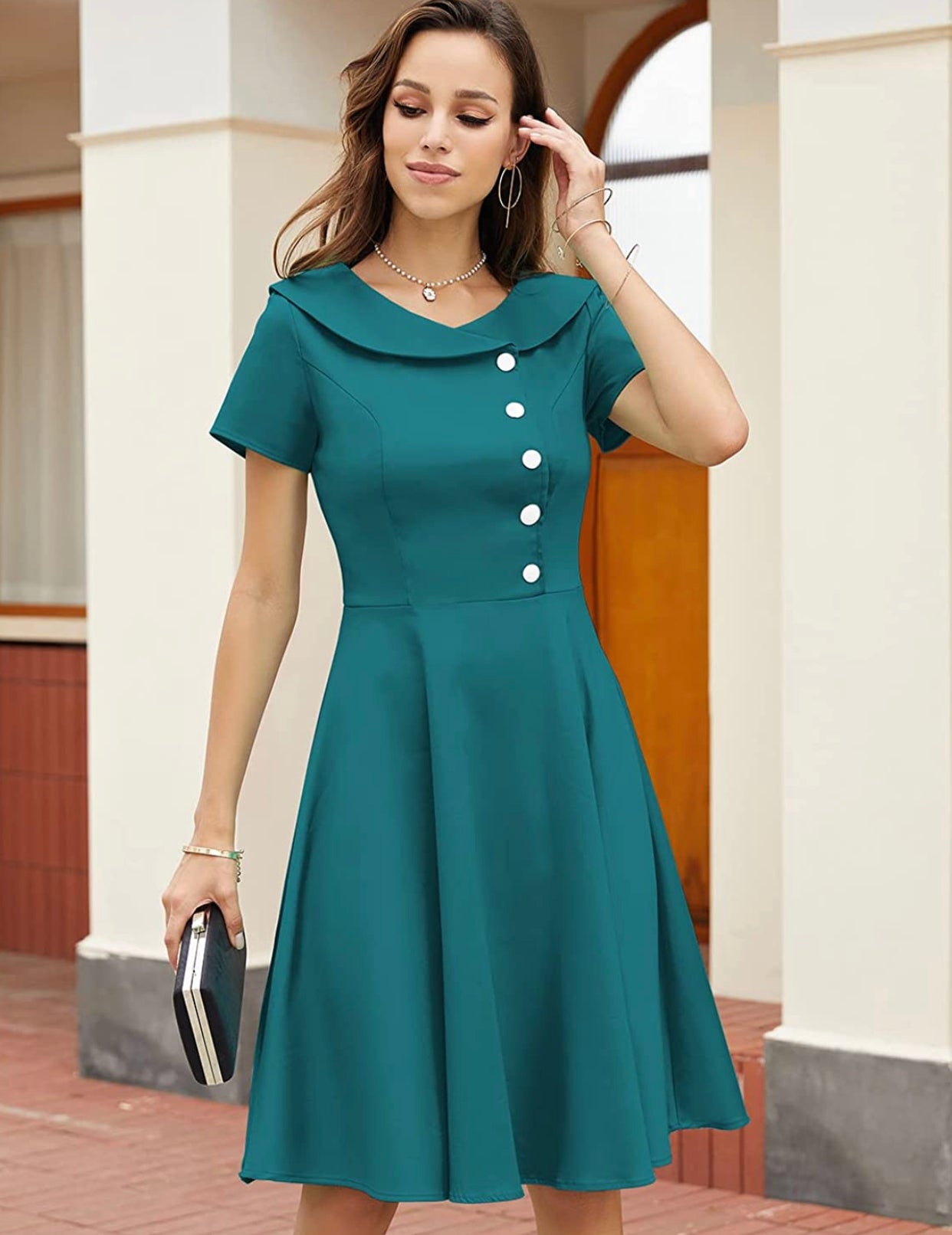 Peacock Green Audrey Style Swing Dress, Sizes XSmall - 3XLarge