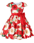 Little Girl’s Red Floral Bow-Tie Party Dress, Sizes 2T - 14 years