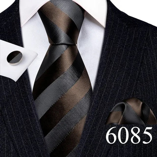 Men’s Silk Coordinated Tie Set - Brown Striped (6085)