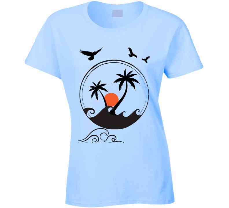 Palm Trees And Sunset Ladies T Shirt