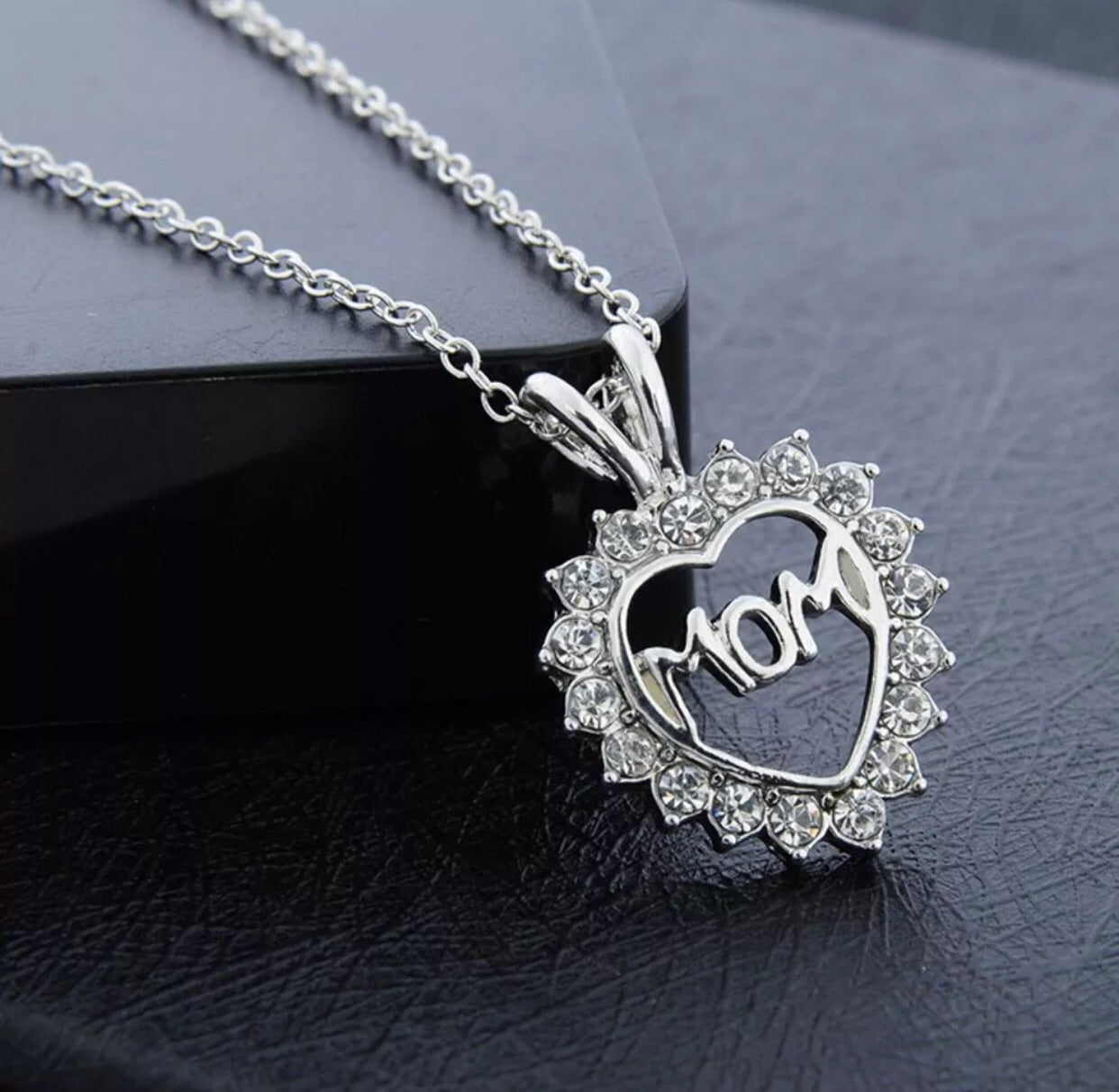 Crystal Heart Shaped Mom Pendant Necklace