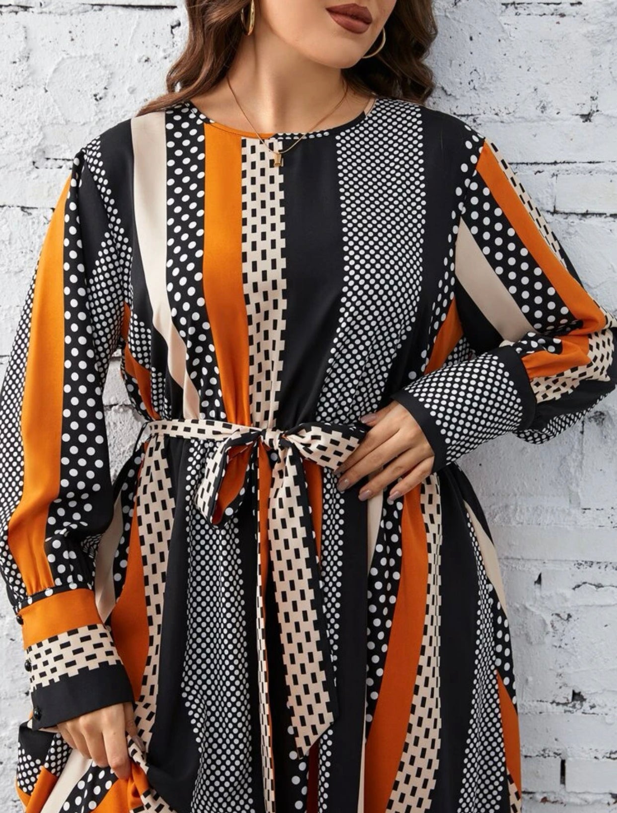 Striped and Polka Dot Print Dress, US Sizes 12 - 20