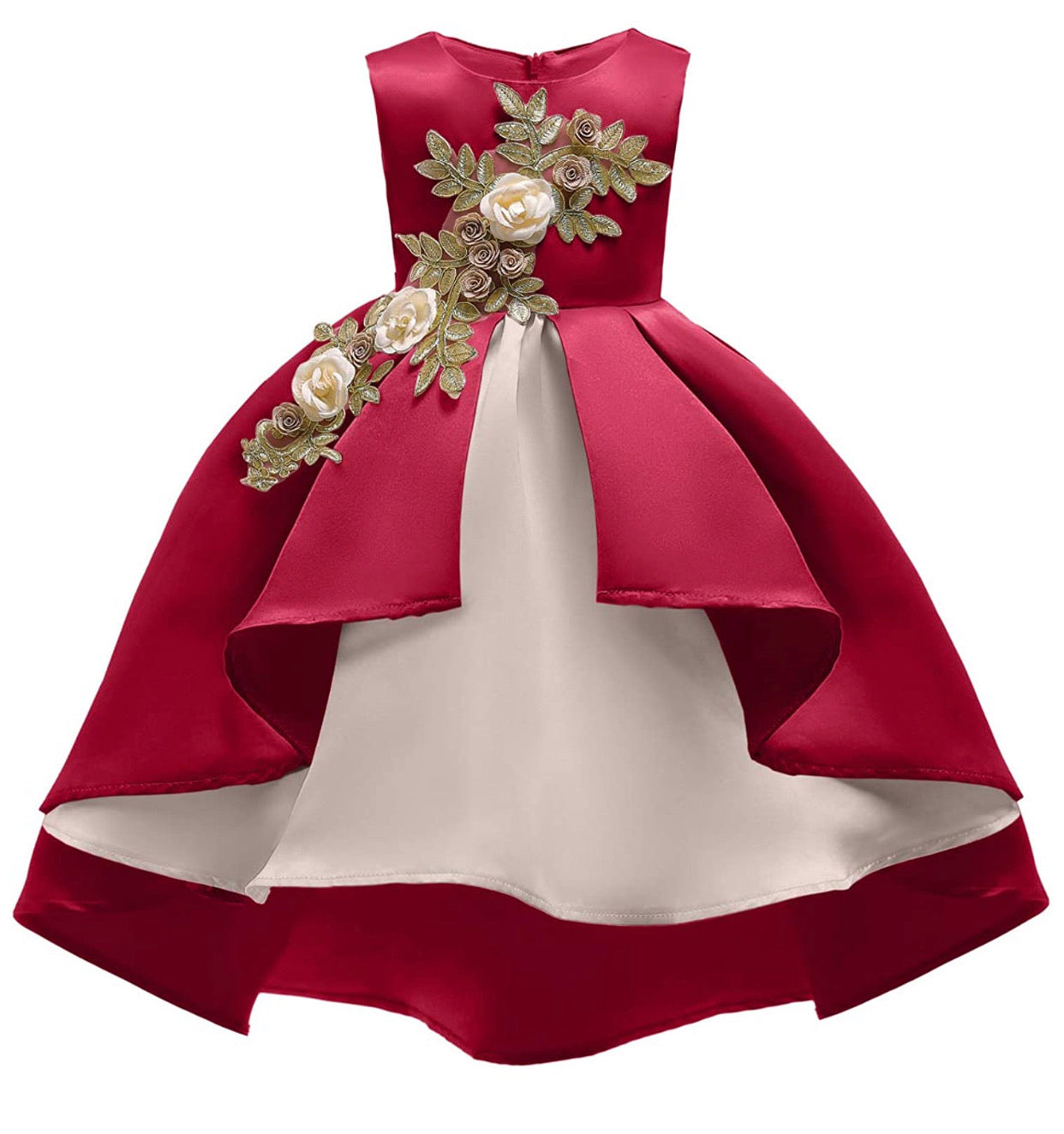 Lovely Full Flower Girl’s Dress, Sizes 2T - 9T (Red)
