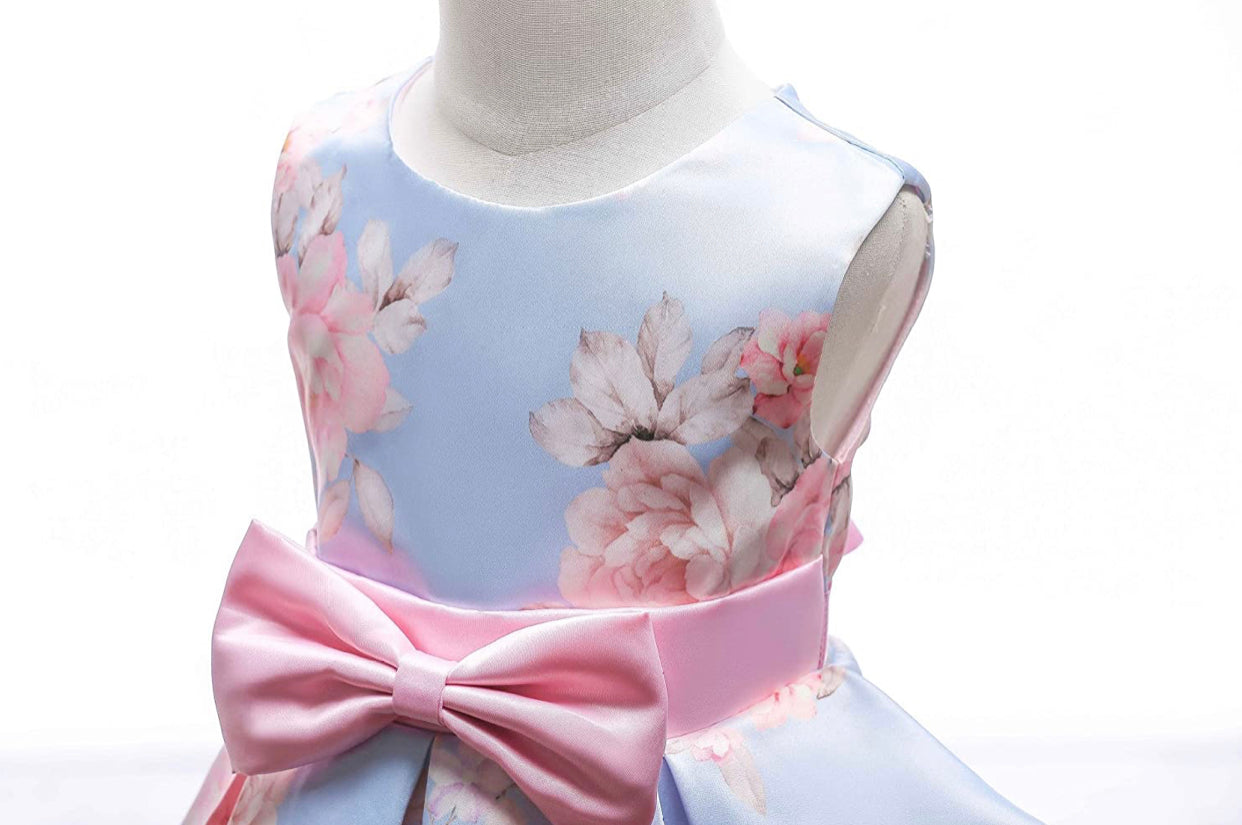 Little Girl’s Formal Floral Print Dress, Sizes 2T - 9 years (Pink & Blue)