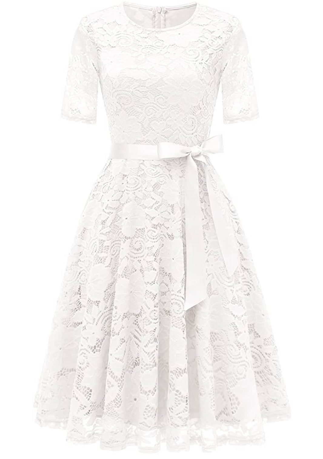 Vintage Inspired Full Lace Cocktail Dress, Sizes Small - 3XLarge (White)