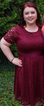 Vintage Inspired Full Lace Cocktail Dress, Sizes Small - 3XLarge (Burgundy)