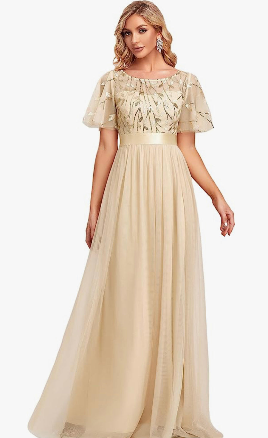 Empire Waist Embroidery Formal Dress (US Sizes 4 - 26) Champagne