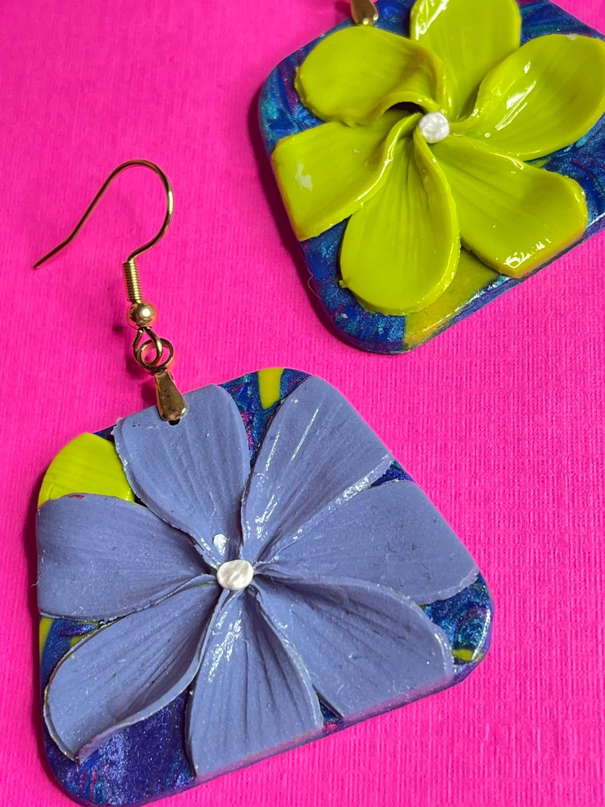 Handmade Floral Box Dangle Earrings