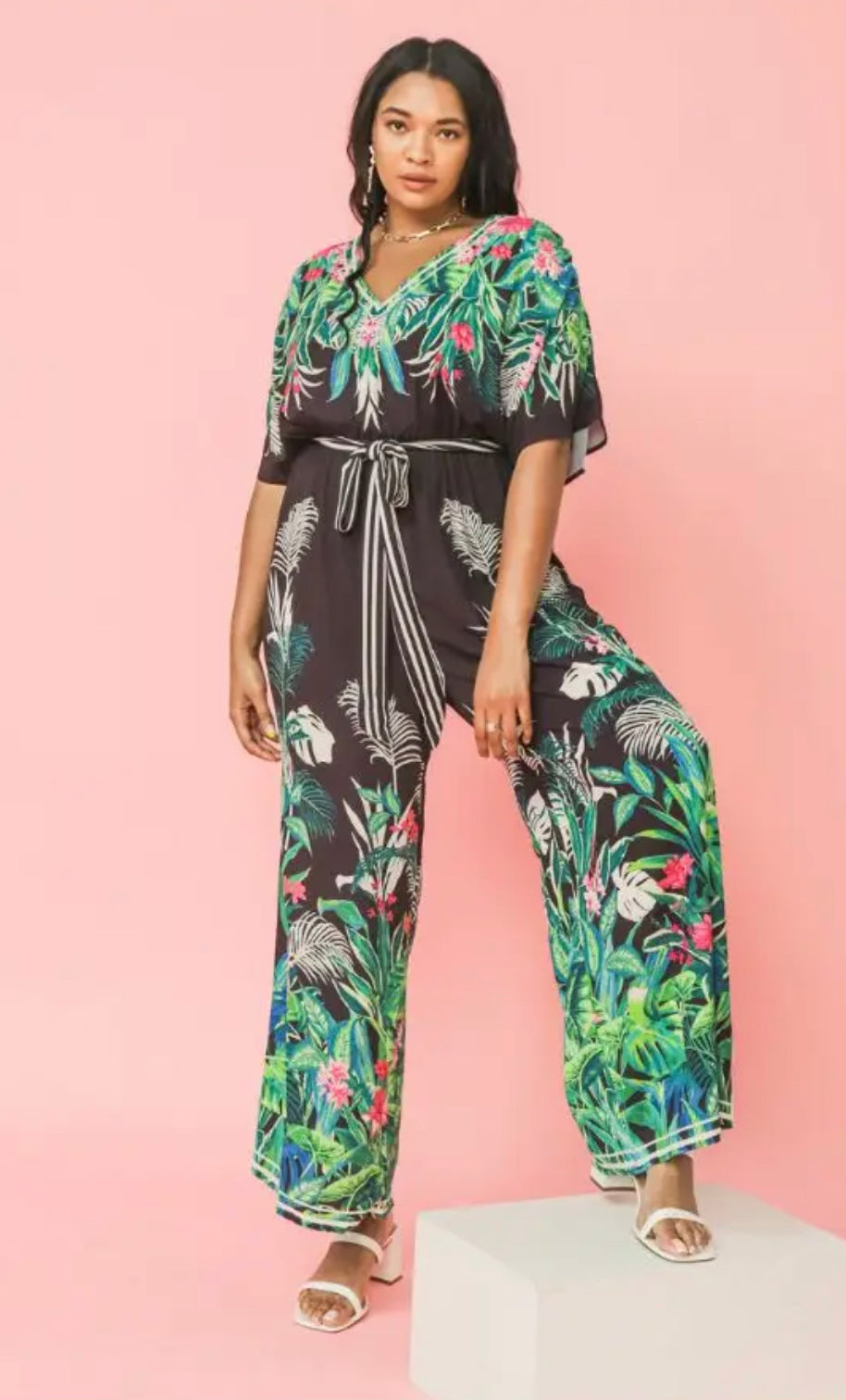Floral Print Woven Jumpsuit, Sizes XLarge - 2XLarge