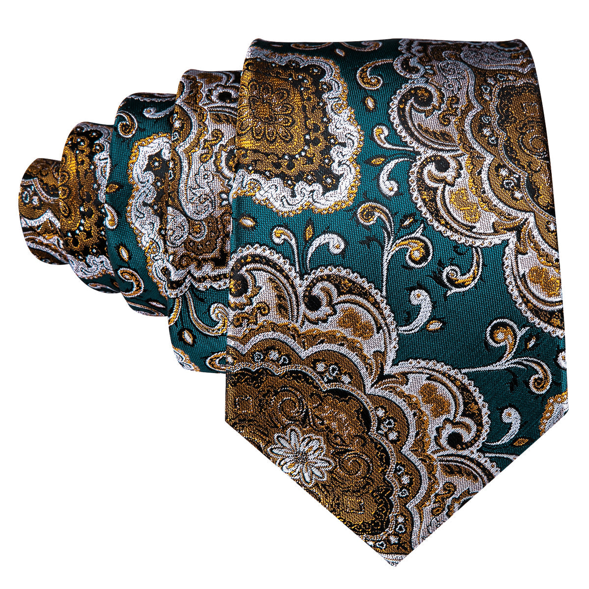 Men’s Silk Coordinated Tie Set - Teal Gold Paisley (5347)