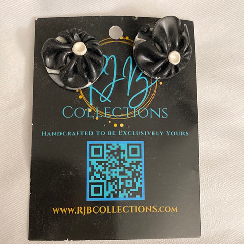 Handmade Black on White Floral Pierced Earrings