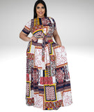 WRAP AROUND SHORT SLEEVE TOP AND MAXI SKIRT SET, Sizes 1X - 3X