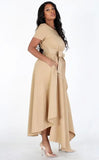 Lovely Tan Asymmetrical Hem Maxi Dress, Sizes Small - Large
