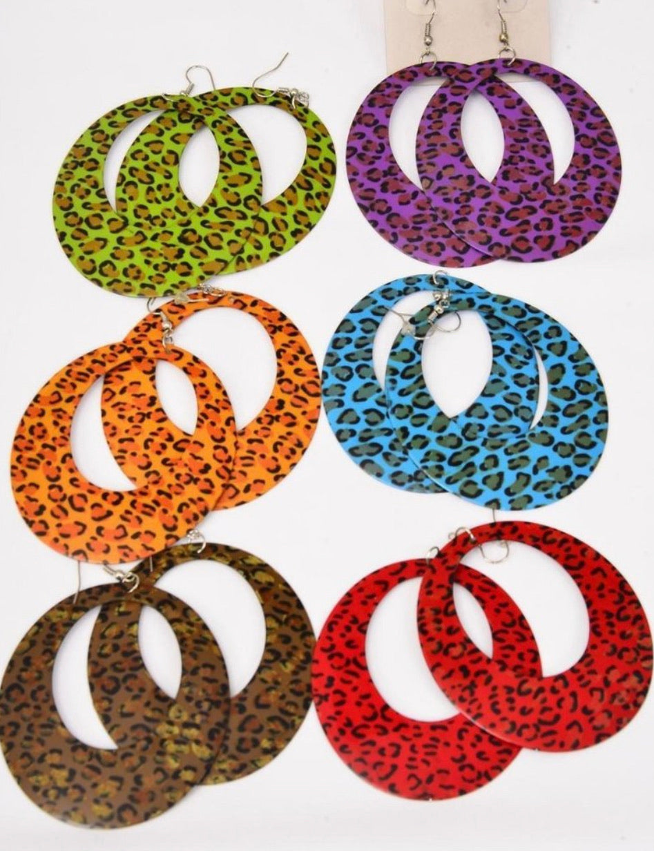 Lovely Leopard Print Fish Hook Round Earrings