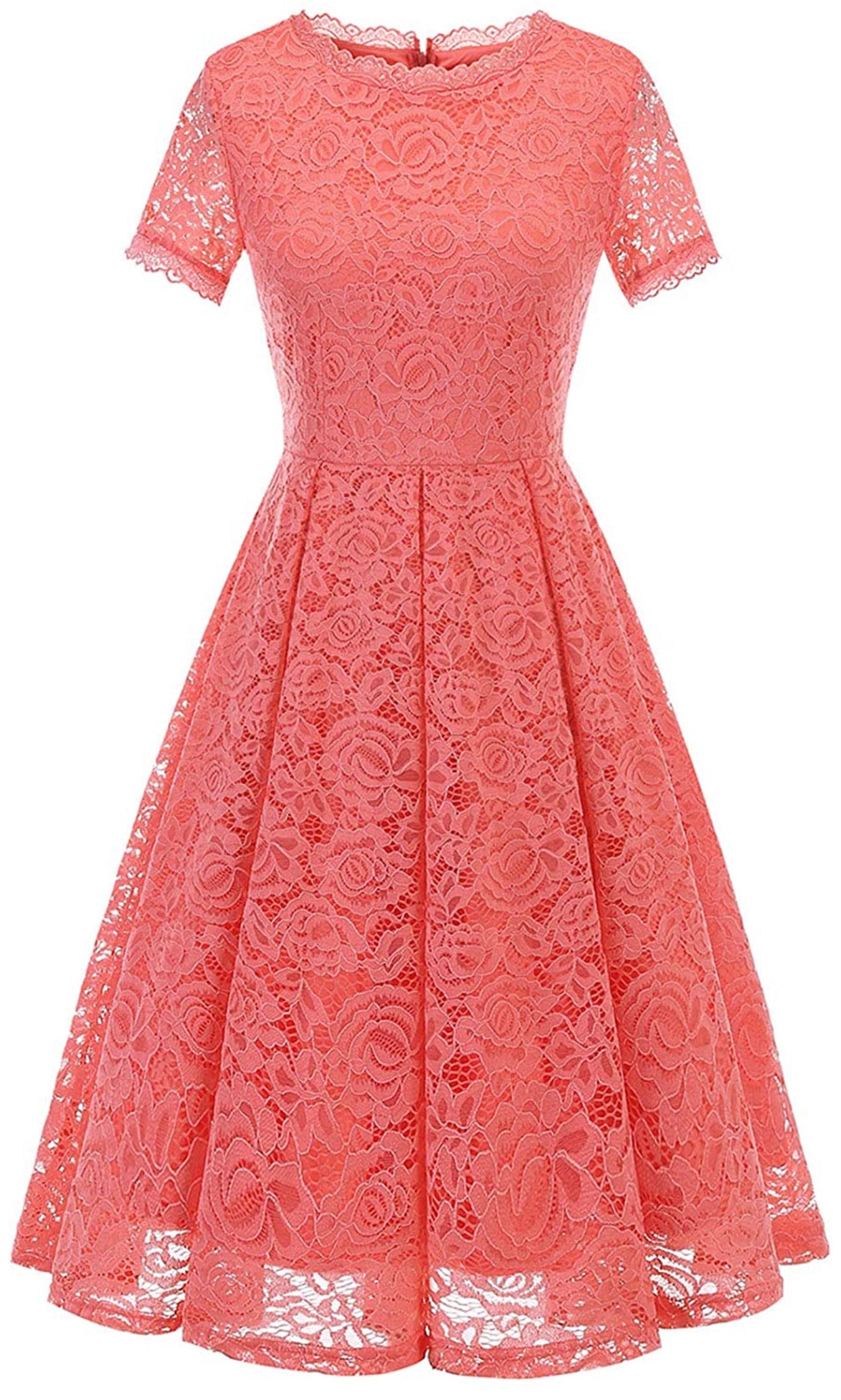 Elegant Lace Bridesmaid Dress, Sizes Small to 3XLarge (Coral)