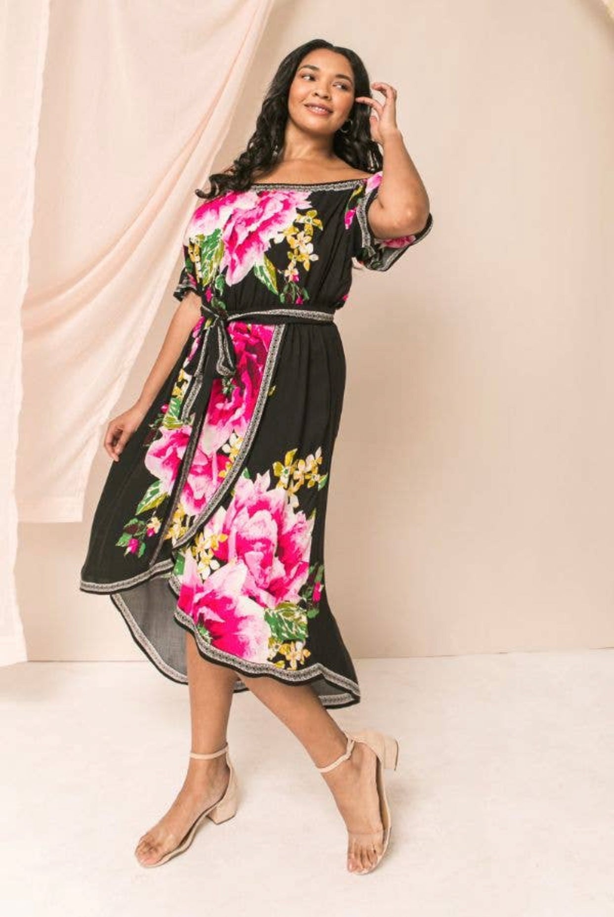 Plus Size Fashion Off Shoulder Floral Dress, Sizes 1X - 3X