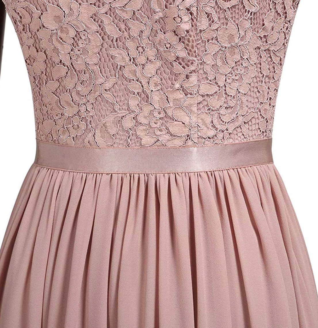 Formal Floral Lace Long Length Dress, Sizes Small - 2XLarge (Pink Dress)