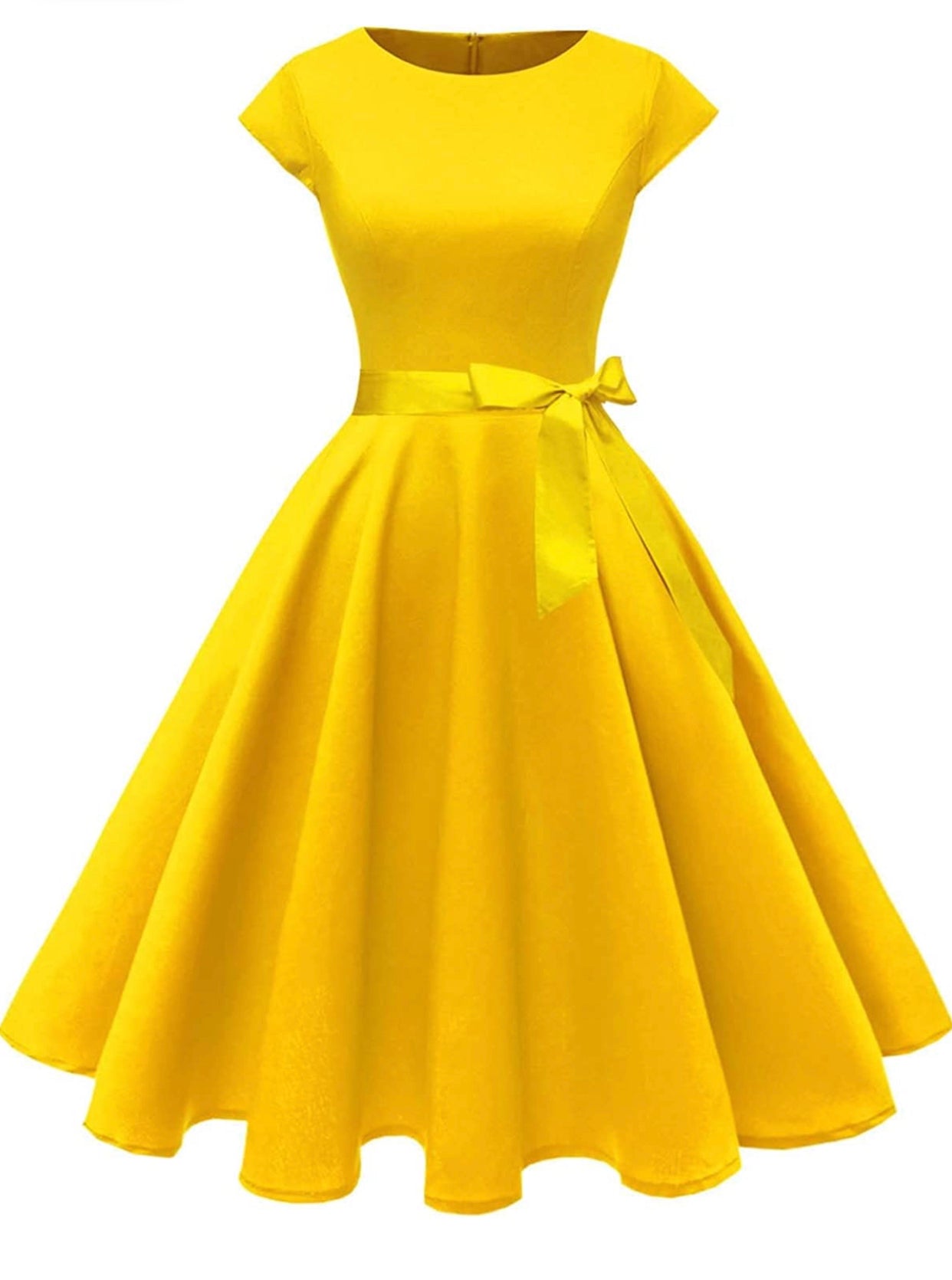 Gold Boatneck Cap Sleeve Swing Dress, Sizes XSmall - 3XLarge (US 0 - 18)