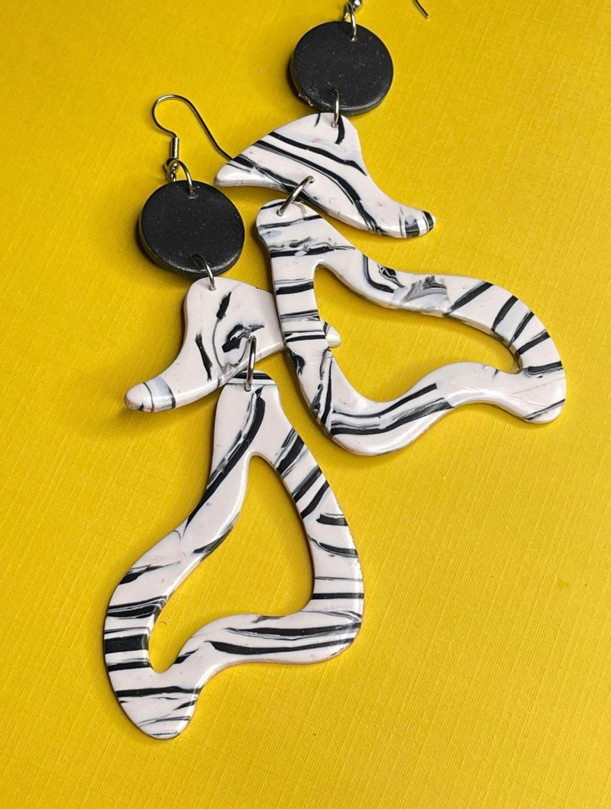 Hand Made Salsa Lady Black and White Dangle Earrings