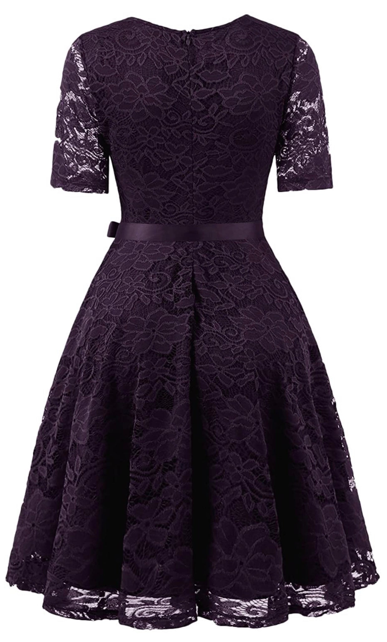 Vintage Inspired Full Lace Cocktail Dress, Sizes Small - 3XLarge (Grape)