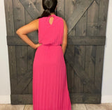 I Owe You Woven Maxi Dress - Solid Fuchsia Woven Baby Pleated Dress, Sizes Small to Large