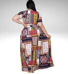 WRAP AROUND SHORT SLEEVE TOP AND MAXI SKIRT SET, Sizes 1X - 3X