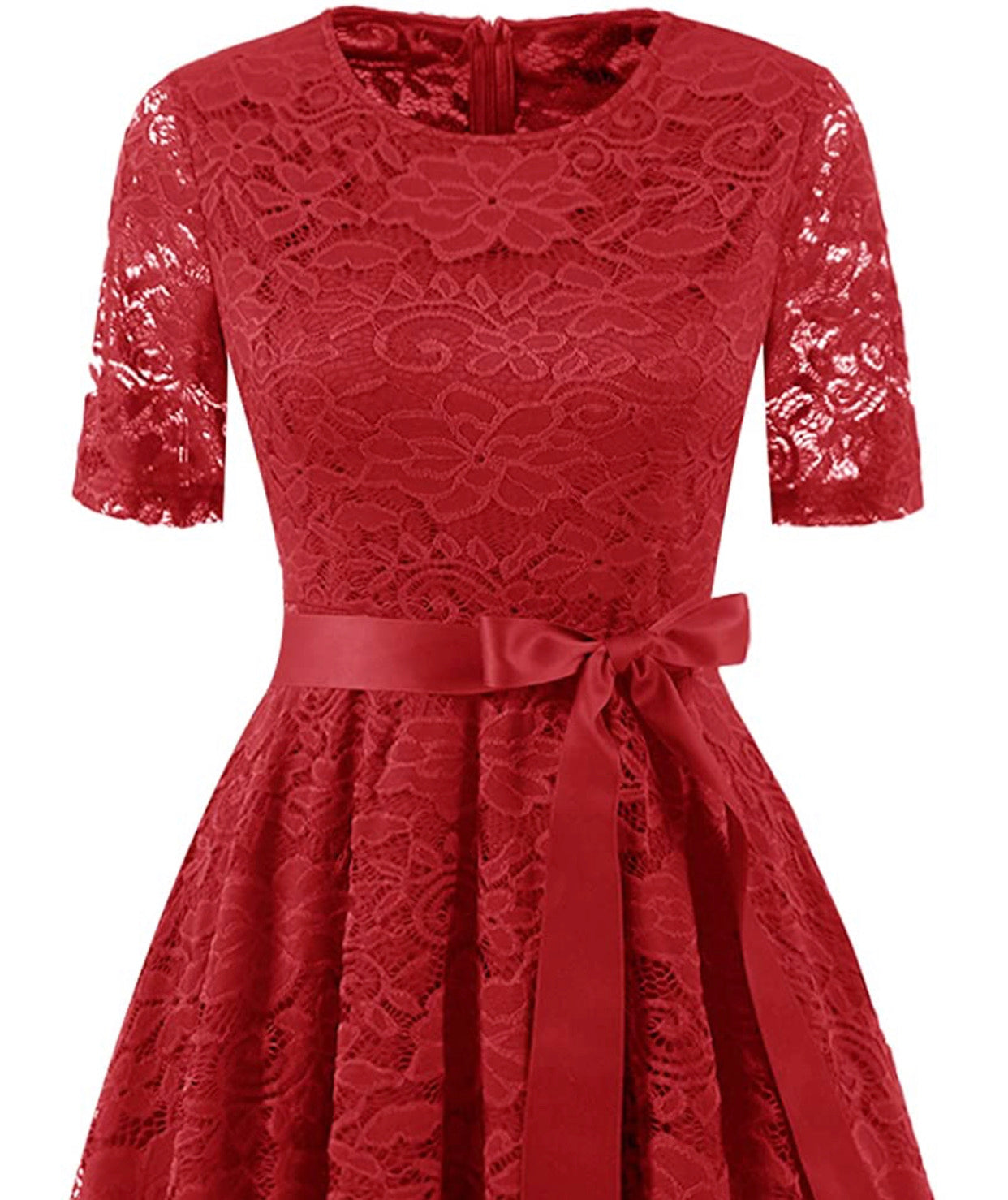 Vintage Inspired Full Lace Cocktail Dress, Sizes Small - 3XLarge (Red)