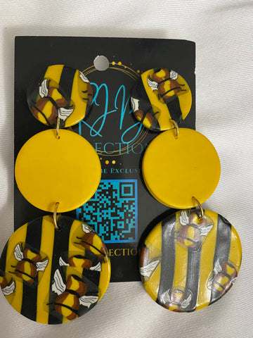 Handmade Bumble Bee Dangle Pierced Earrings