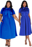 Solid Royal Blue Midi Flare Style Dress with Necktie, Sizes Small - 3XLarge