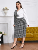 Houndstooth Lapel Collar Dress, US Sizes 12 - 20