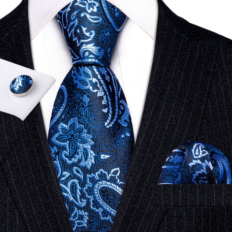 Men’s Silk Coordinated Tie Set - Blue Paisley (6077)