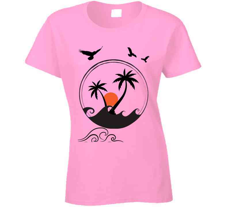 Palm Trees And Sunset Ladies T Shirt