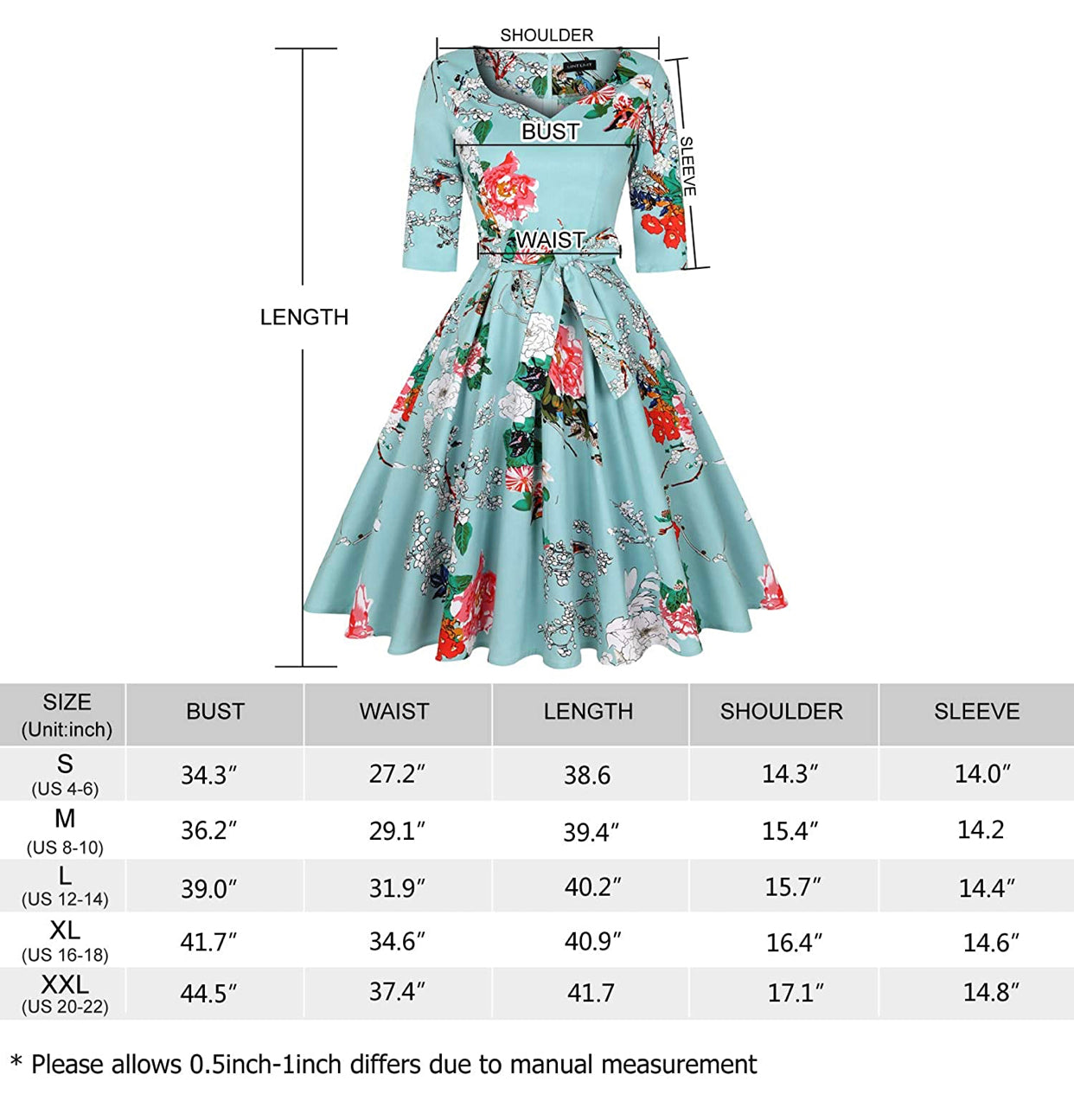 Sweetheart Neckline Rockability Lemon Blue Dress, Sizes Small - 2XLarge (US Sized 4 - 22)