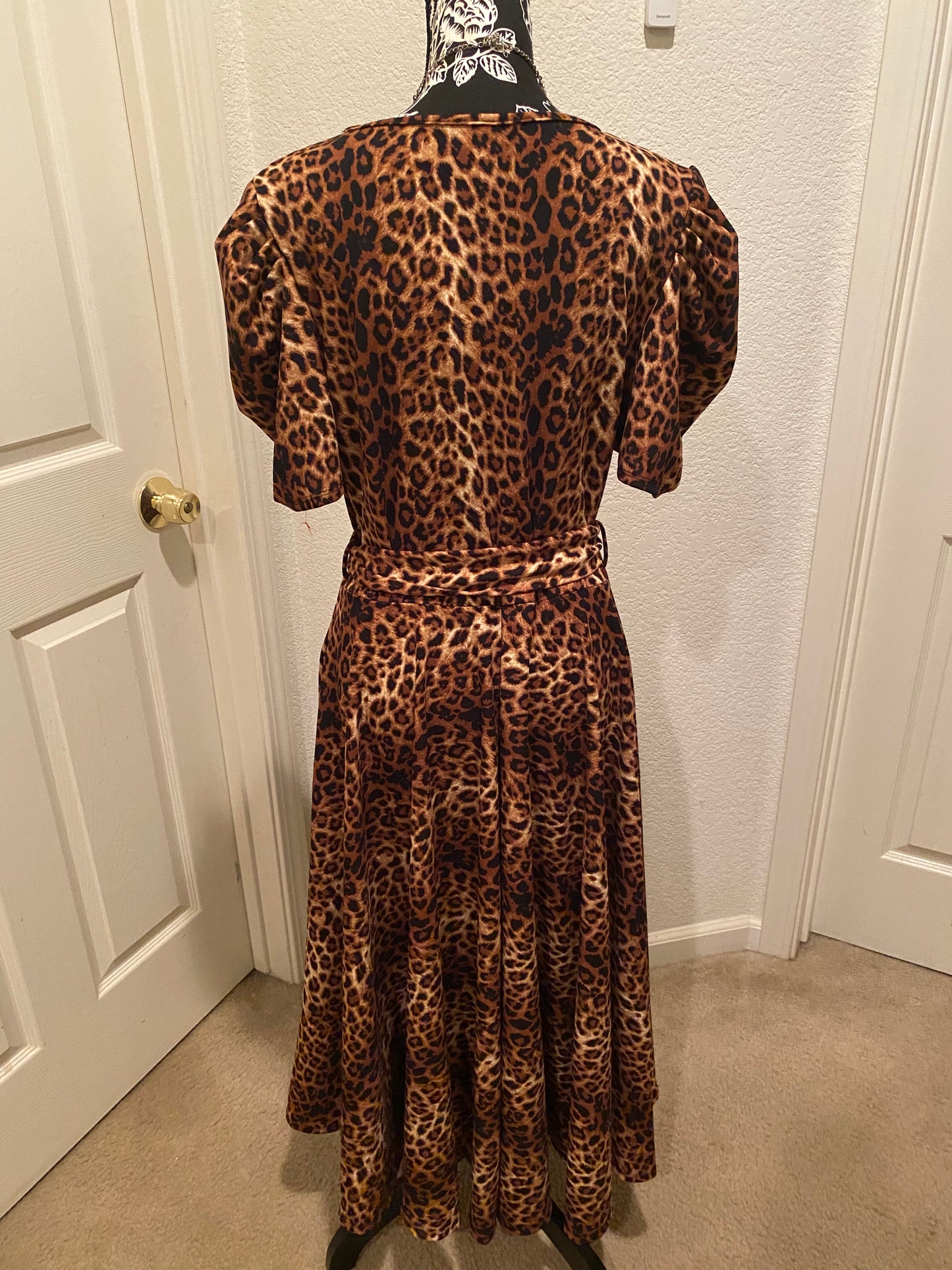 Puff Sleeve Leopard Print Dress, Sizes 1X - 3X (Dark Leopard Print)