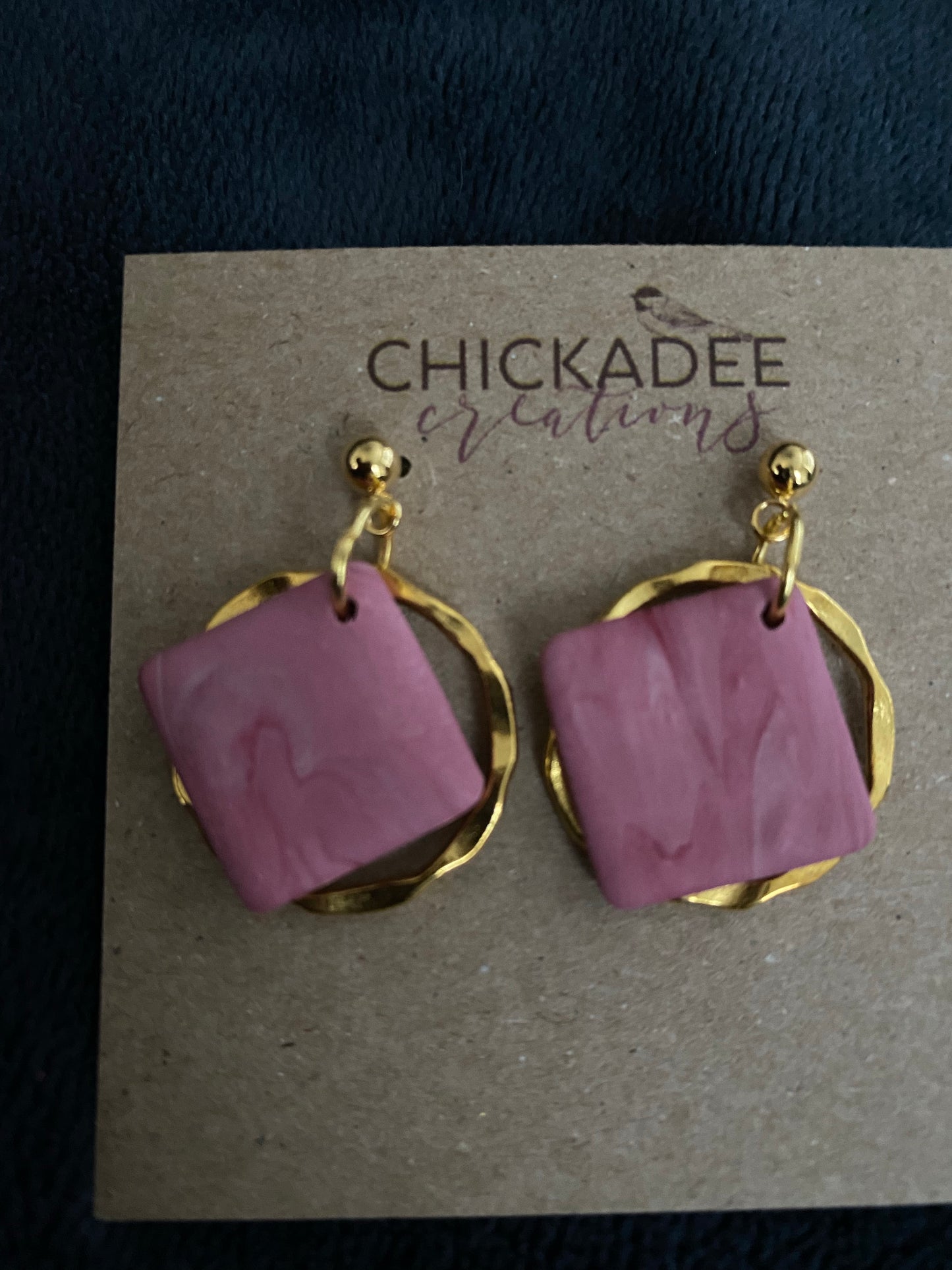 Handmade Polymer Clay Earrings - Pink and Gold