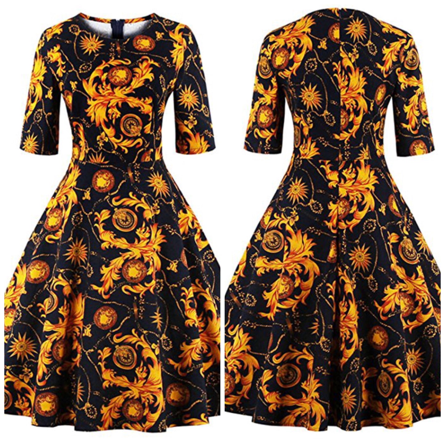 Rounded Neck Floral Swing Dress, Sizes Small - 4XLarge