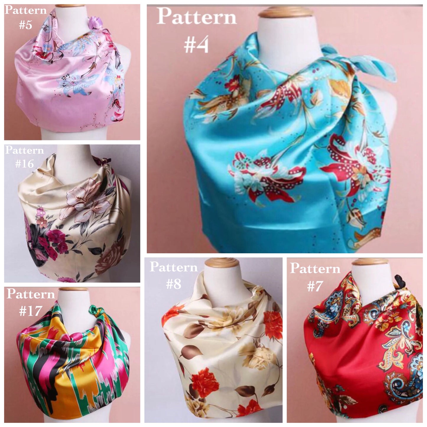 Silk Satin Scarves, Six Color Options