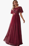 Empire Waist Embroidery Formal Dress (US Sizes 4 - 26) Burgundy