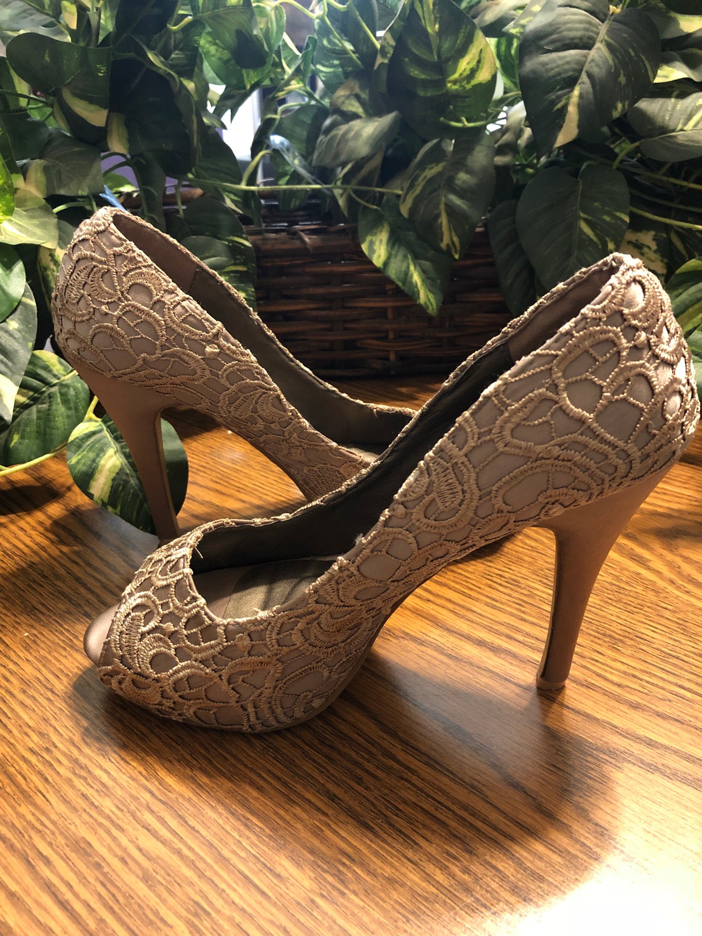 Gold Embroidered Heels from Paris, US Size 8