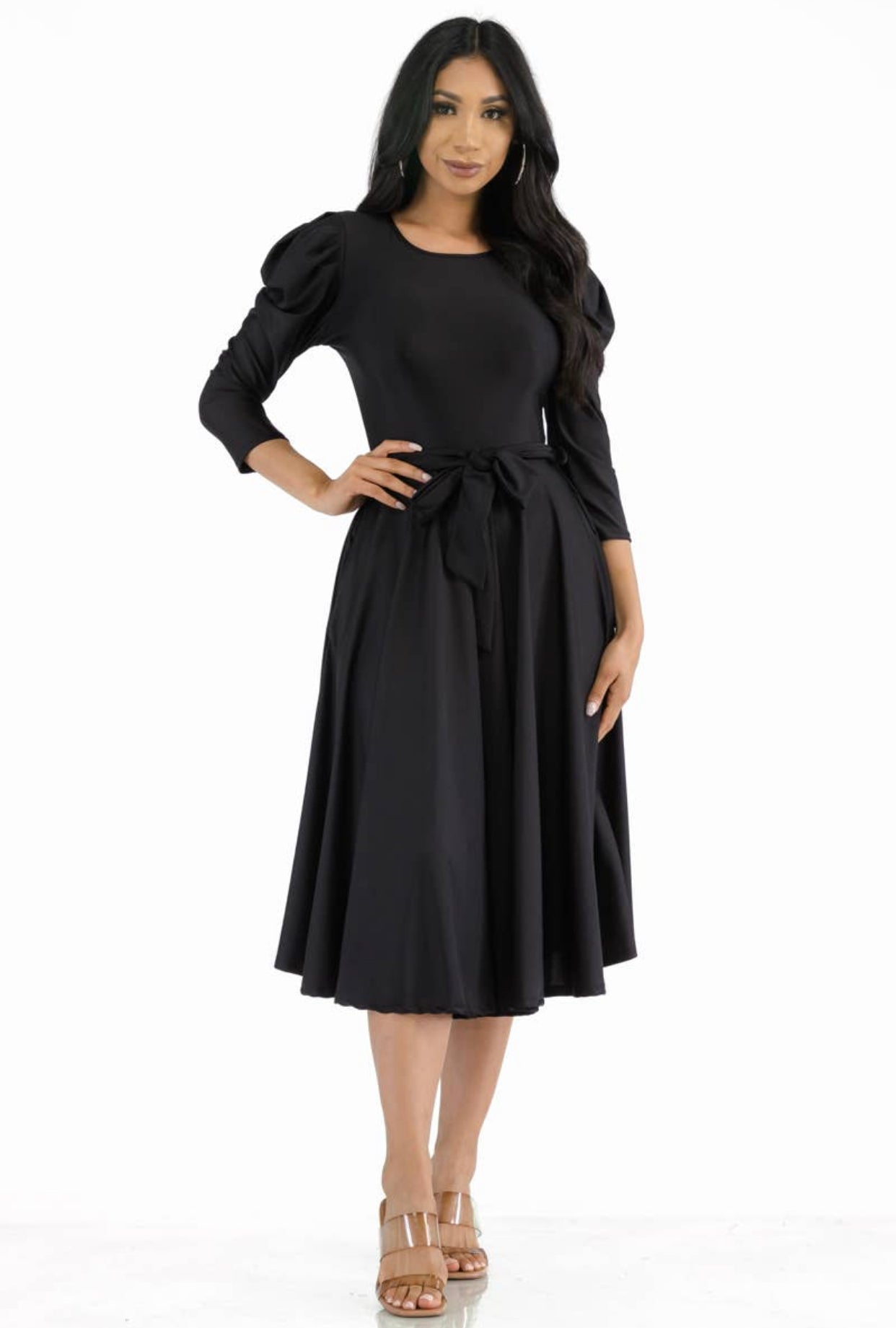 Puff Sleeve Cocktail Dress, Sizes 1X - 3X (Black)