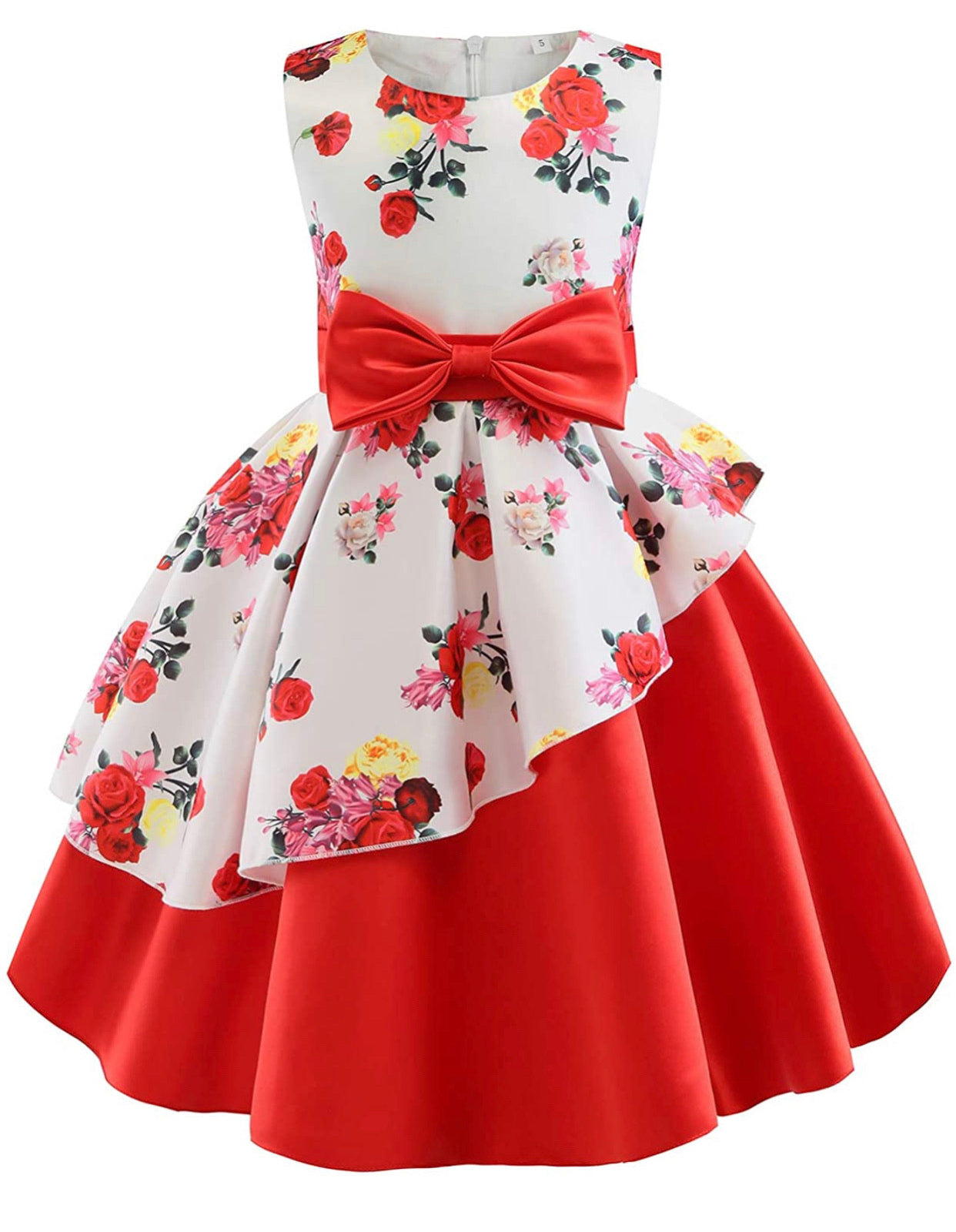 Little Girl’s Formal Floral Print Dress, Sizes 2T - 9 years (Red)
