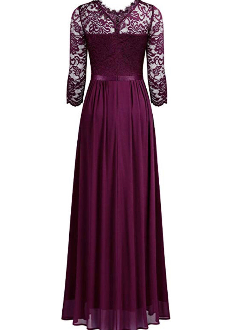 Long Lace Magenta Patterned Dress, Sizes Small - 2XLarge (US Sizes 4 - 18)