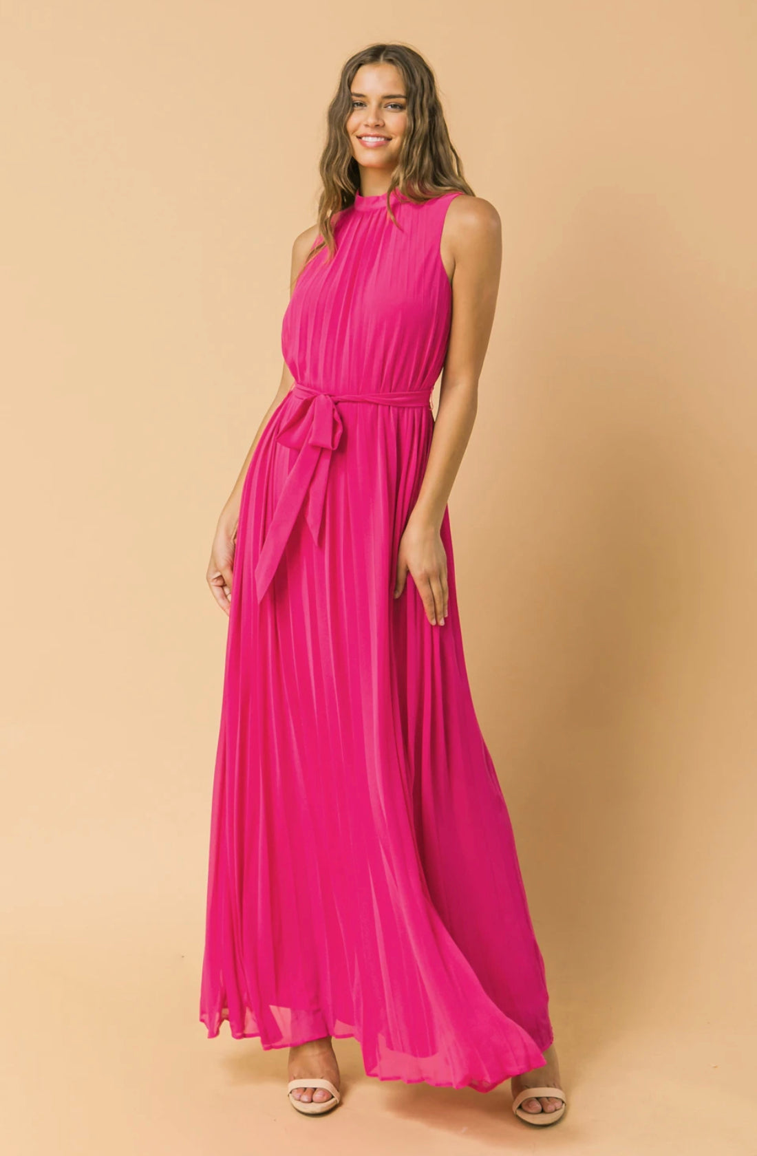 I Owe You Woven Maxi Dress - Solid Fuchsia Woven Baby Pleated Dress, Sizes Small to Large