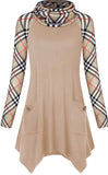 Cowl Neck Plaid Long Sleeve Top, Size XXL