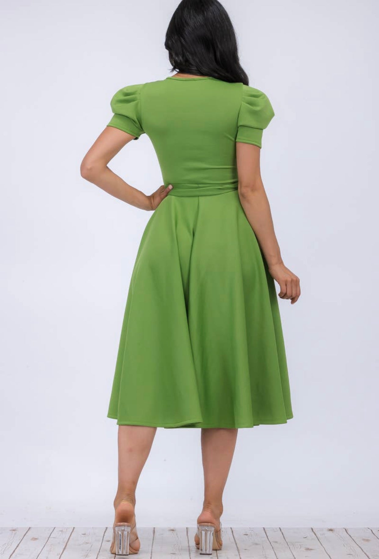 Puff Sleeve Cocktail Dress, Sizes 1X - 3X (Kelly Green)