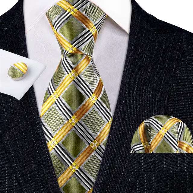 Men’s Silk Coordinated Tie Set - Sea Green Gold Squared
